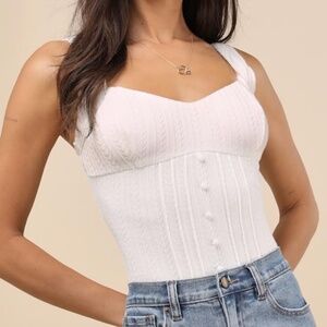 Lulus Calanthe Ivory Pointelle Knit Button-front Tank Top White - Size L